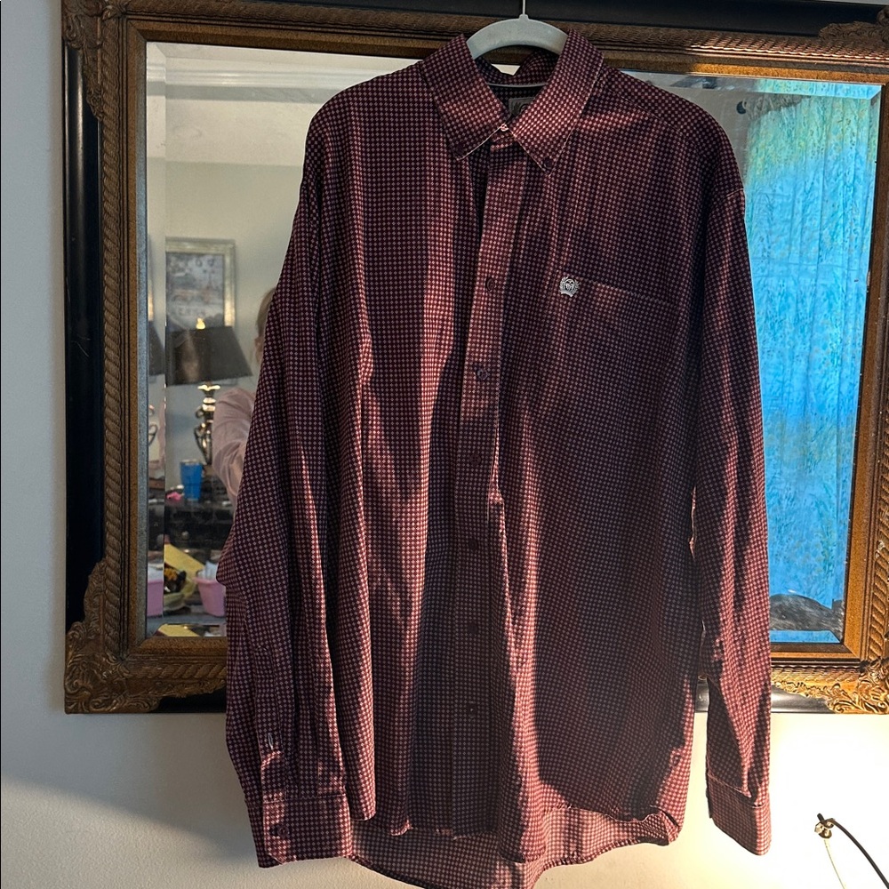 Men’sCinch Maroon and White Patterned Shirto
